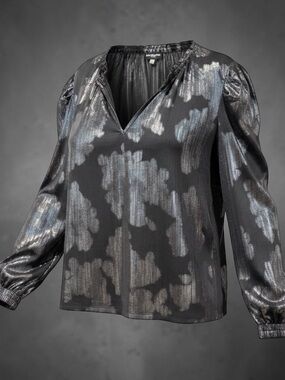Karl Lagerfeld Metallic Floral V-Neck Blouse